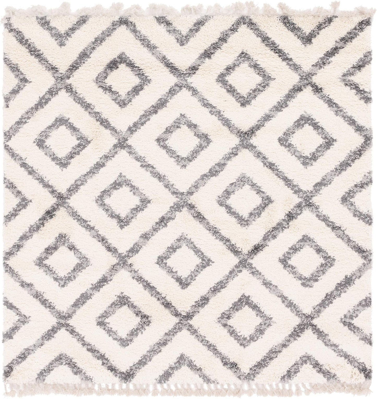 Rugs.com Athena Shag Collection Rug – 8' Square Ivory Shag Rug Perfect for Living Rooms, Kitchens, Entryways