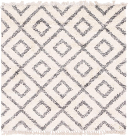 Rugs.com Athena Shag Collection Rug – 8' Square Ivory Shag Rug Perfect for Living Rooms, Kitchens, Entryways