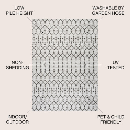 JONATHAN Y Moroccan Geometric Indoor Outdoor Round Area Rug 6 Ft Cream/Black, Ourika Textured Weave for Backyard, Patio, Porch, Easy-Cleaning, High Traffic, Pet-Friendly, Non-Shedding (SMB108I-6R)