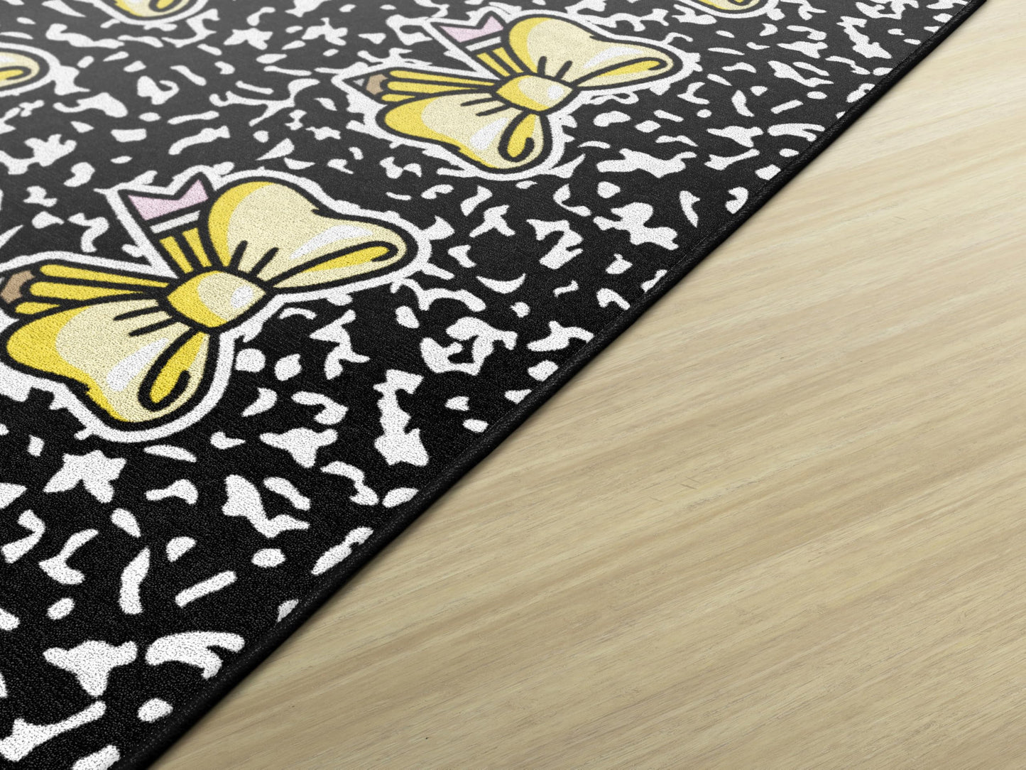 Flagship Carpets School Days Pencil Bow Sit Spots Educational Area Rug for Kids Room, Children's Classroom Rug for Teaching and Playroom, 7'6" X 12'