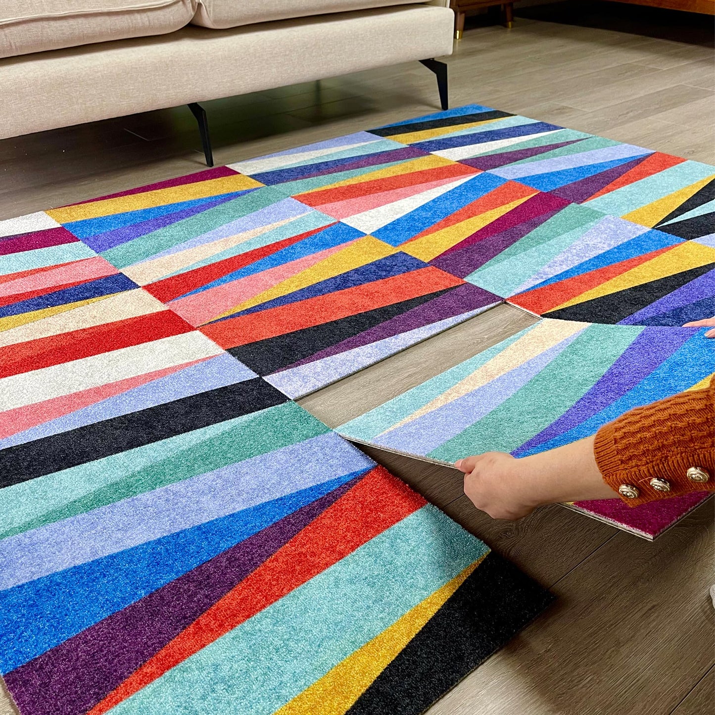 Carpet Living Room Bedroom, Glue Free, Anti Slip, Removable, Washable Spliced Carpet(15.75''x 15.75''x 0.38''Thick) Unit Rug 12pcs