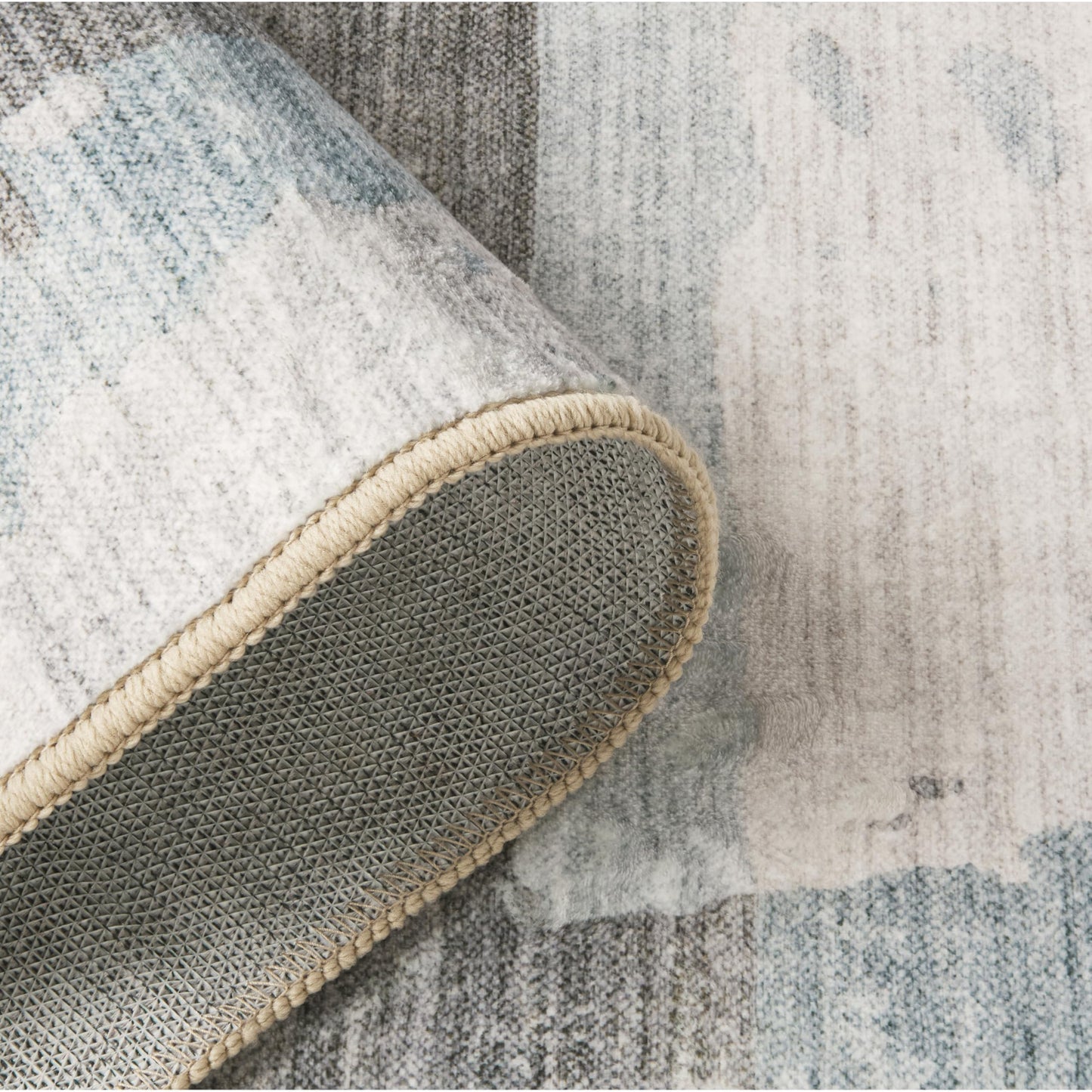EVERWASH Haven Abstract Colorblock Machine Washable Area Rug with Airflo Technology for Easy Clean, Ultra-Soft Non-Slip Rug with Built-in Pad, Pet, Family & Allergy Friendly Rug, Blue Multi, 2'6"x7'