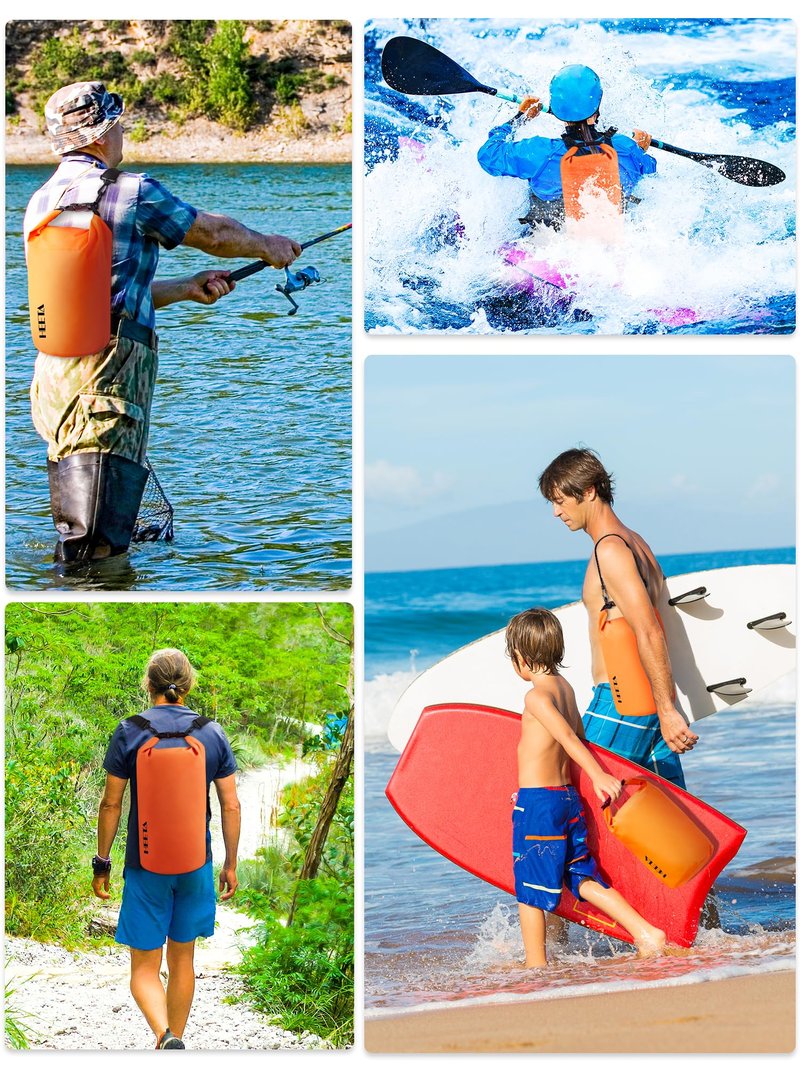 HEETA Waterproof Dry Bag for Women Men, Roll Top Lightweight Dry Storage Bag Backpack with Emergency Whistle for Travel, Kayaking, Boating, Camping, Beach, Cruise Ship Essentials (Orange, 20L)