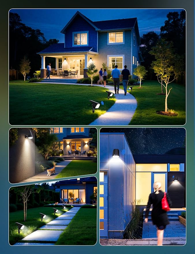 Brightown 4 Pack Solar Motion Lights Outdoor Waterproof, Motion Sensor Spot Lights- 58 LED/3 Modes Solar Powered Spotlights 2-in-1 Auto On/Off for Outside Yard Wall Garden, Cool White