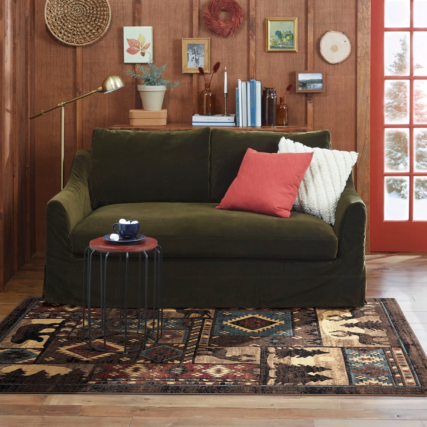 Home Dynamix Buffalo Bear Area Rug, 1'10"x6'10", Brown/ Red, Rectangular