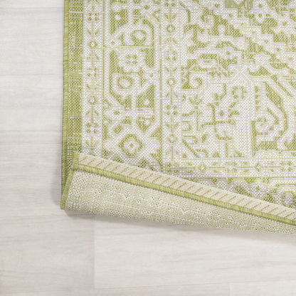 JONATHAN Y Medallion Weave Indoor Outdoor Runner Rug 2X10 Green/Cream, Sinjuri Textured for Backyard, Patio, Porch, Easy-Cleaning, High Traffic, Pet-Friendly, Non-Shedding (SMB101E-210)
