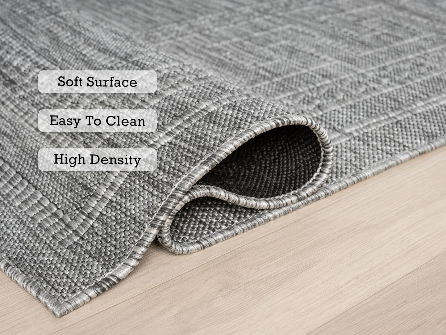 RUGGERRUGS Diana Textured Foldable Gray Indoor Outdoor Rug, 5x7, Weather Resistant, Easy Clean, UV Resistant, Modern Bordered Patio Carpet for Porch, Deck, Backyard, Living Room (5' x 7', Gray)