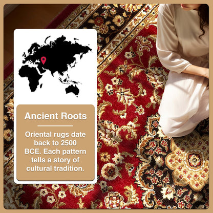 Well Woven Barclay Collection Medallion Kashan Red 8x10 Area Rug - for Living Room, Bedroom, and Dining Room