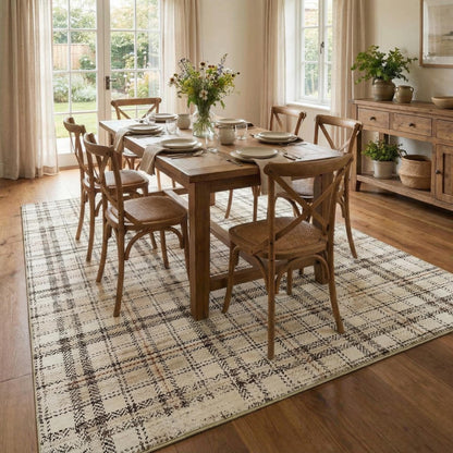 Garvee Washable 8x10 Area Rug for Living Room Non Slip Soft Bedroom Rugs Tartan Plaid Area Rug Non Shedding Low Pile Stain Resistant Carpet for Nursery Dining Room Playroom Office, Beige