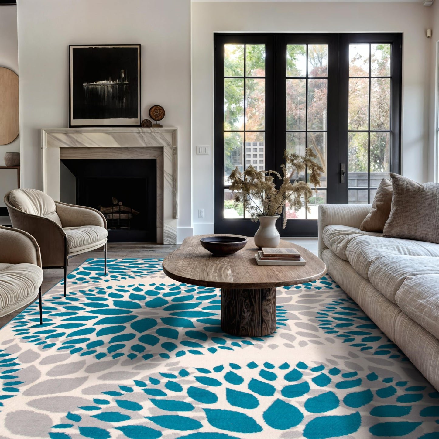 Rugshop Modern Floral Circles Design for Living Room,Bedroom,Home Office,Kitchen Non Shedding Area Rug 7'6" x 9' 5" Blue