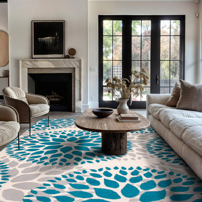 Rugshop Modern Floral Circles Design for Living Room,Bedroom,Home Office,Kitchen Non Shedding Area Rug 7'6" x 9' 5" Blue