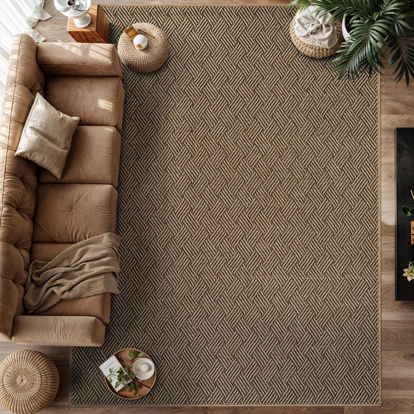 Luul Home Easy Jute Rugs 9x12 Herringbone Natural Color Living Room Indoor Outdoor Area Rug for Patio and Kitchen Rug High Traffic Washable Easy to Clean Solid Boho Woven Design Carpet (9 x 12)