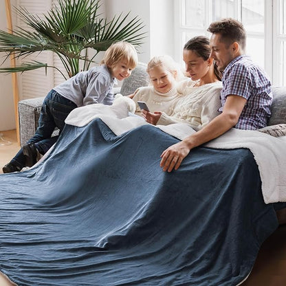 Bedsure GentleSoft Sherpa Fleece Oversized Cal King Blankets for Bed - Thick and Warm Throw for Men, Soft Fuzzy Plush Large Blanket for Winter, Slate Blue, 112x98 Inches