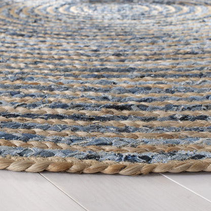 SAFAVIEH Cape Cod Collection Area Rug - 3' x 5' Oval, Natural & Blue, Handmade Flat Weave Jute, Ideal for High Traffic Areas in Living Room, Bedroom (CAP250A)