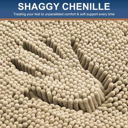 Smiry Luxury Chenille Toilet Rugs U-Shaped 20x20, Soft Absorbent Non-Slip Contour Bathroom Rugs for Toilet, Machine Washable Contoured Bath Mats, Beige