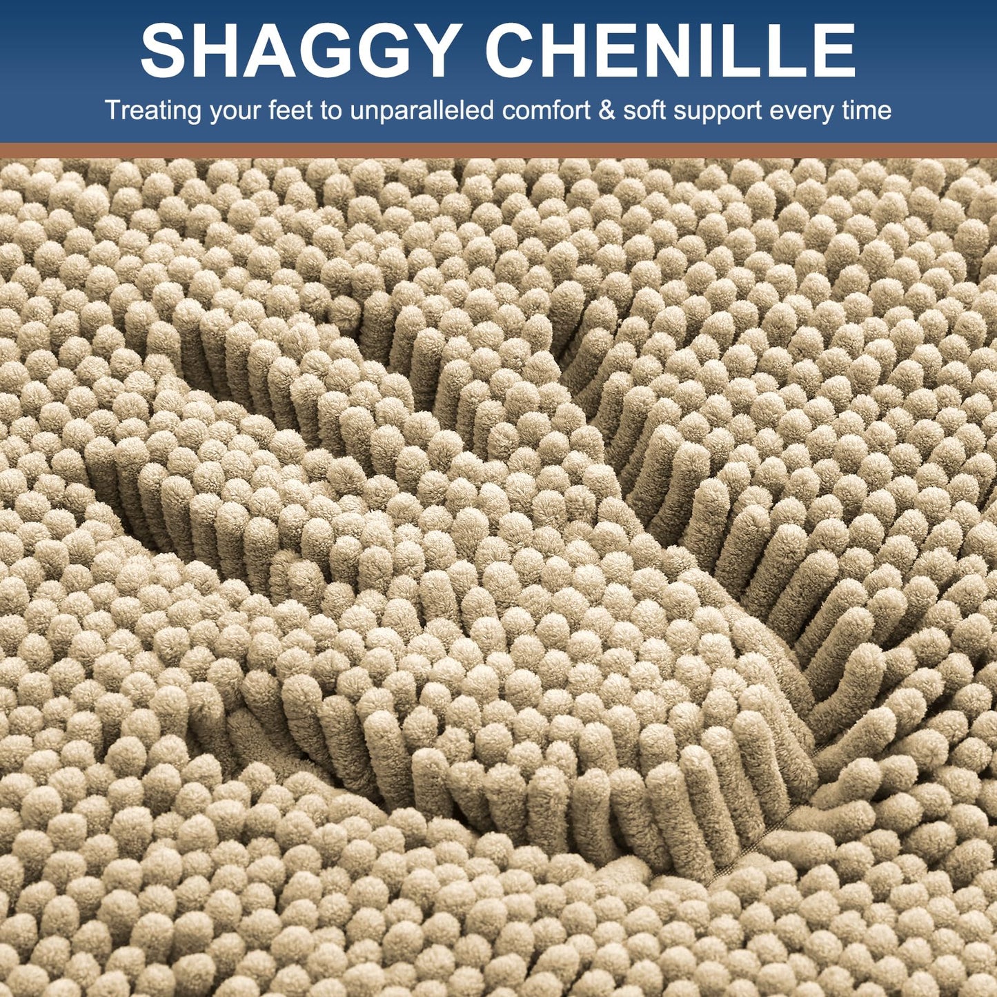Smiry Bathroom Rugs Sets 3 Piece, Soft Absorbent Chenille Bath Mat and U-Shaped Contour Toilet Rug, Machine Wash Dry Bath Mat Sets for Bathroom Tub and Floor (30"x20"+24"x16"+24"x20", Beige)