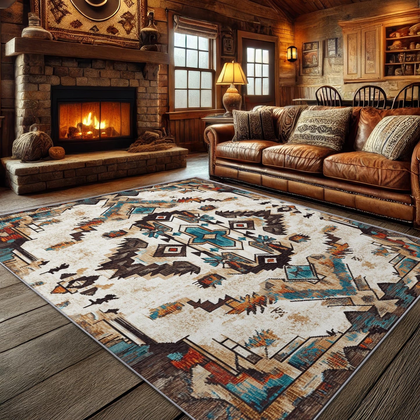 Aquailis Aztec Rugs for Living Room - 8x10 Rug, Native American Rug for Living Room, Tribal Geometric Washable Rugs for Bedroom, Boho Southwestern Area Rug, Western Ethnic Carpet, Aztec Gifts