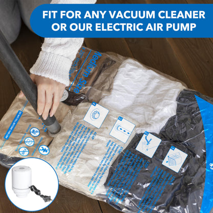 Vacuum Storage Bags with Electric Air Pump 16 Combo (4 Jumbo/4 Large/4 Medium/4 Small), Plastic Packaging Bags,Travel Vacuum Bags For Luggage,Clothes, Pillows, Comforters, Blankets, Bedding