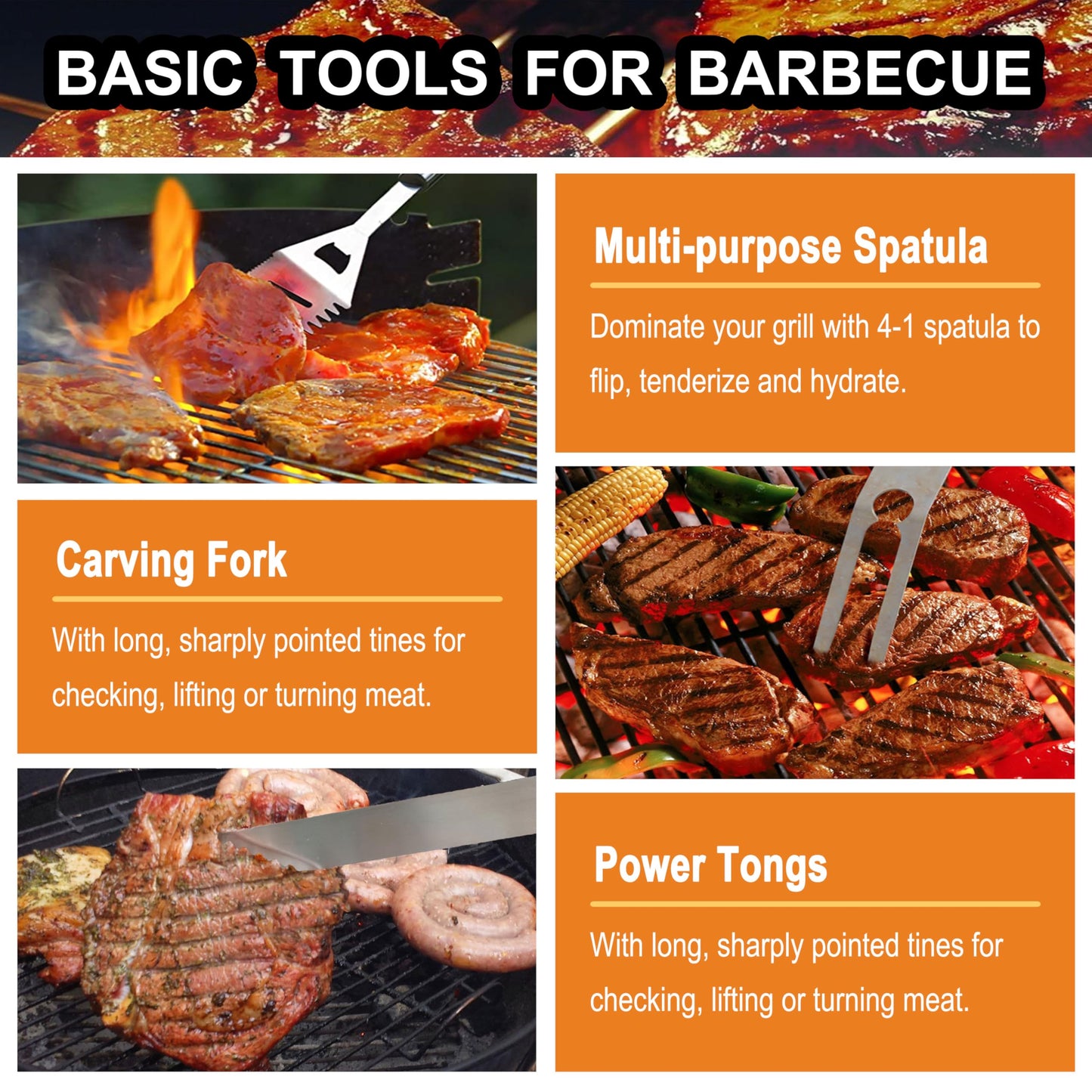 grilljoy 24PCS BBQ Grill Tools Set with Meat Thermometer and Injector - Extra Thick Stainless Steel Fork, Spatula& Tongs - Complete BBQ Accessories in - Perfect Grill Gifts for Father's Day