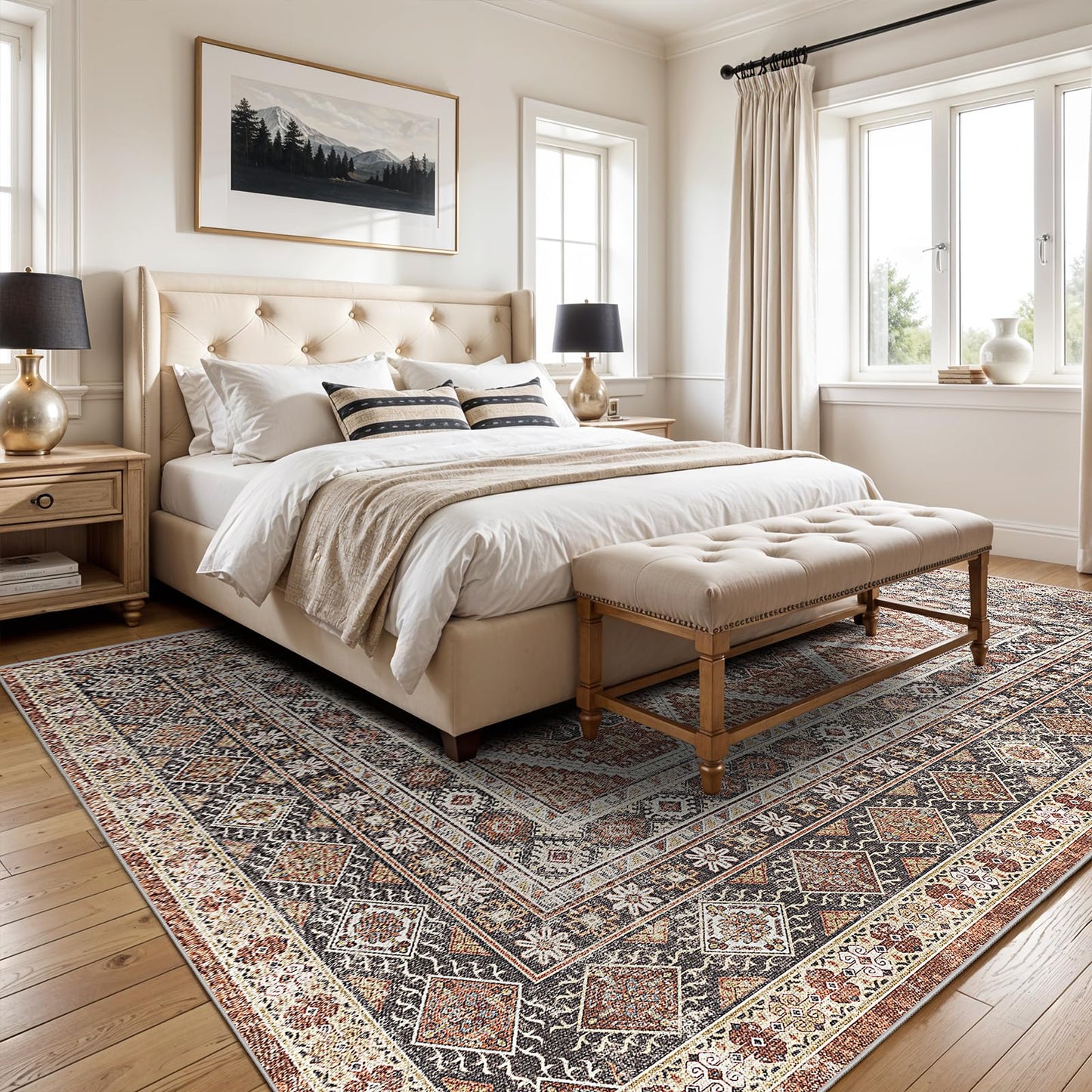6x9 Area Rugs for Living Room:Washable Oriental Rug for Bedroom Dining Room Carpet 6 by 9 Indoor Non Slip Rubber Backing Neutral Nursery Dorm Home Office Kids Beige (Brick, 6x9)