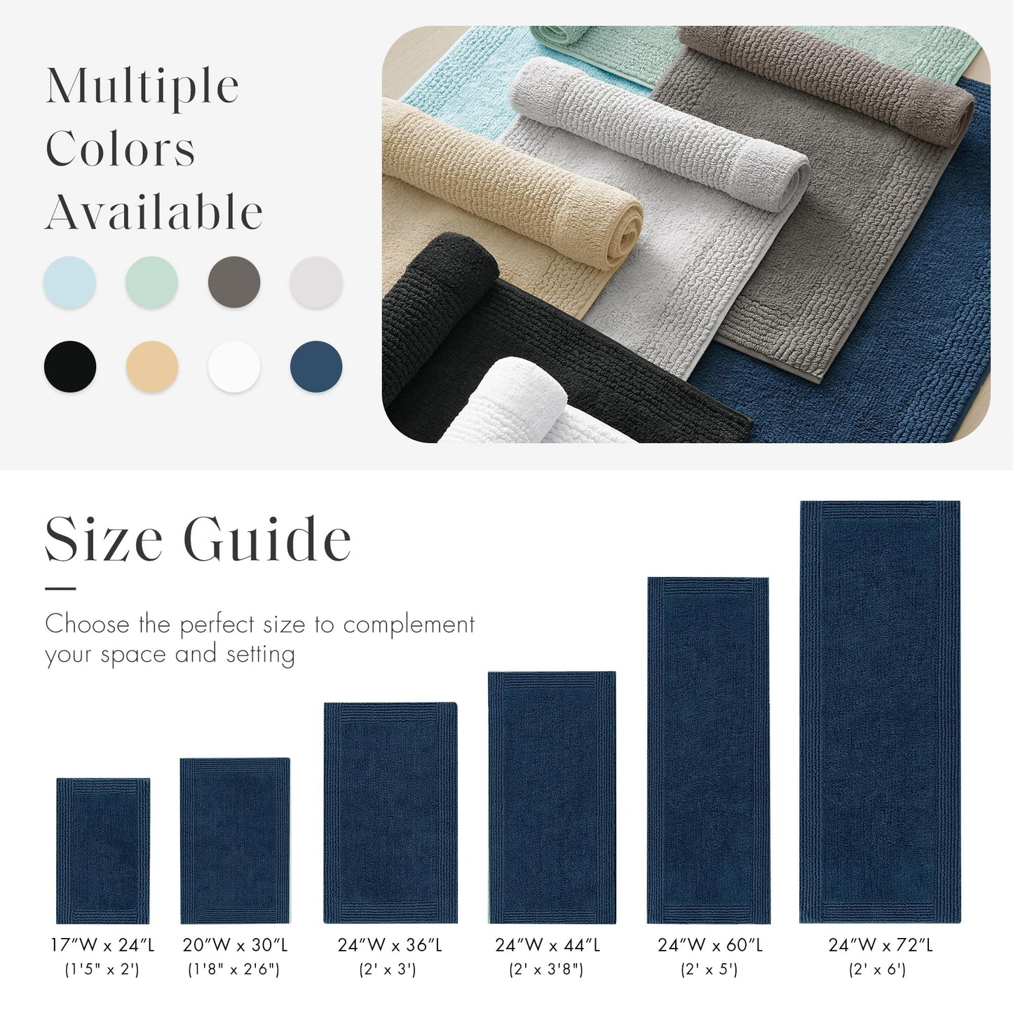 Madison Park Splendor Reversible 100% Cotton Tufted Bathroom Rug-3000 GSM Hotel Quality Luxurious Plush Medium Pile Bath Mat Absorbent, Quick Dry, Shower Room Décor, 17x24 Navy