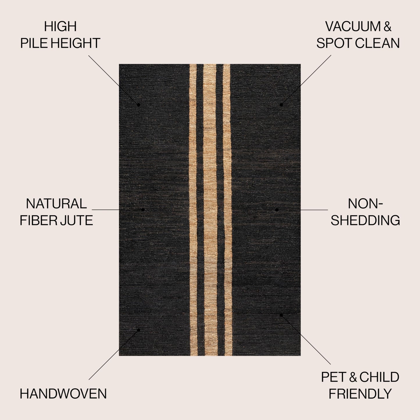 JONATHAN Y Olivier Wide Ticking Stripe Jute Black/Natural Indoor Area Rug, 4x6, Rustic, Farmhouse, Easy-Cleaning for Living Room, Bedroom, Kitchen, Non-Shedding (NRF200B-4)