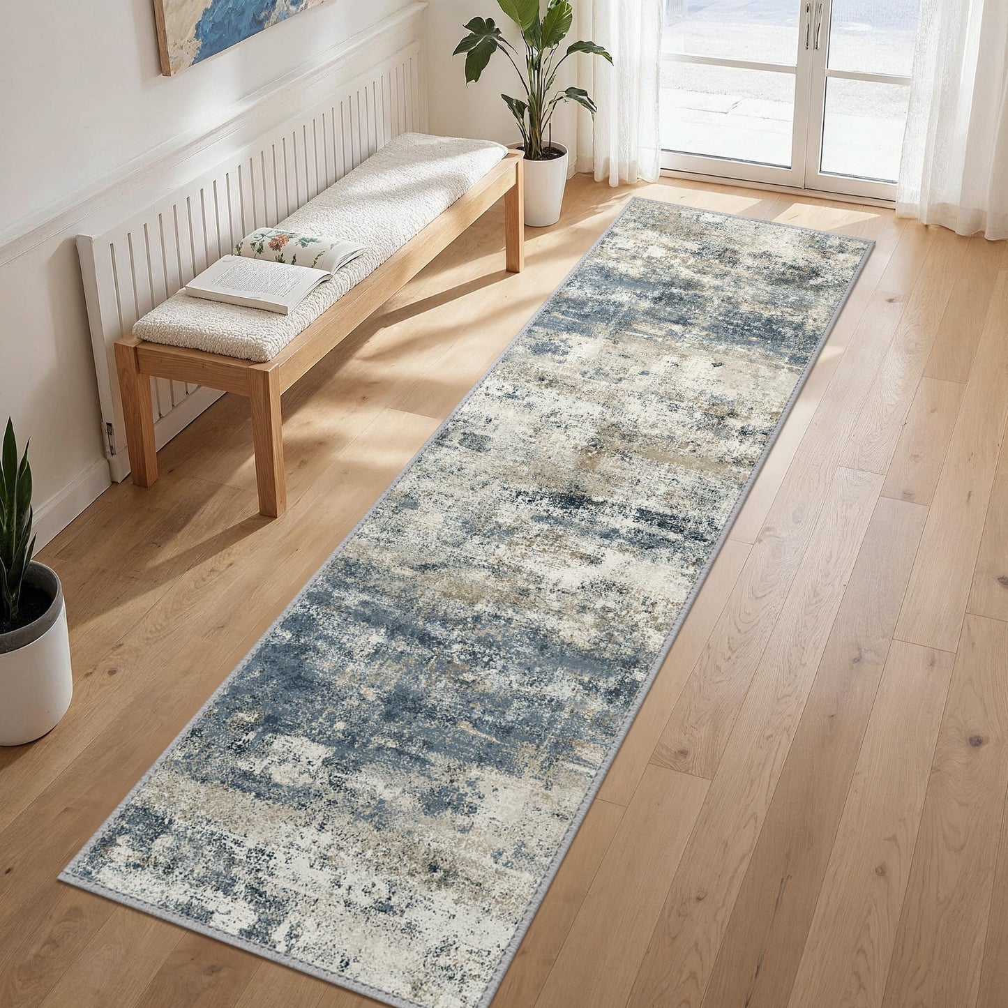 GENIMO Runner Rug Non Slip 2'6"x8', Washable Rug Runner for Hallways Kitchen, Abstract Modern Kitchen Rugs, Low Pile Lightweight Carpet Runners for Entryway, Bedroom, Laundry, Navy Blue