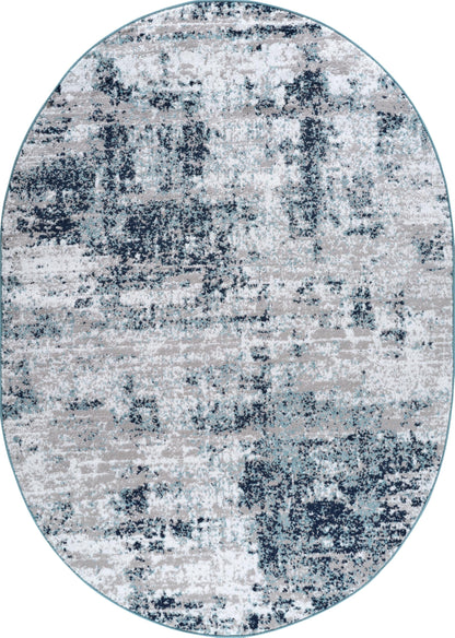 Rugshop Modern Distressed Blue Abstract Oval Area Rug Bohemian Inspired for Dining Room, Living Room and Bedroom 5' x 7' Oval