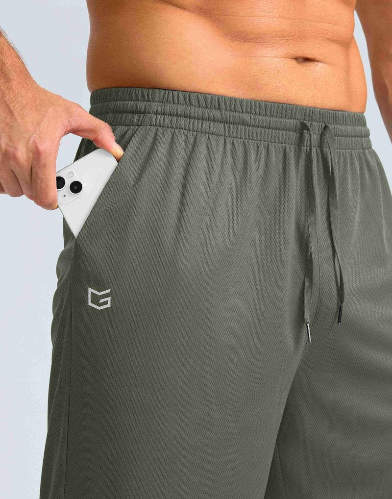 Men's Athletic Shorts with Pockets 9" / 11" Long Basketball Shorts Lightweight Quick Dry Gym Workout Shorts for Men(Sage,L)
