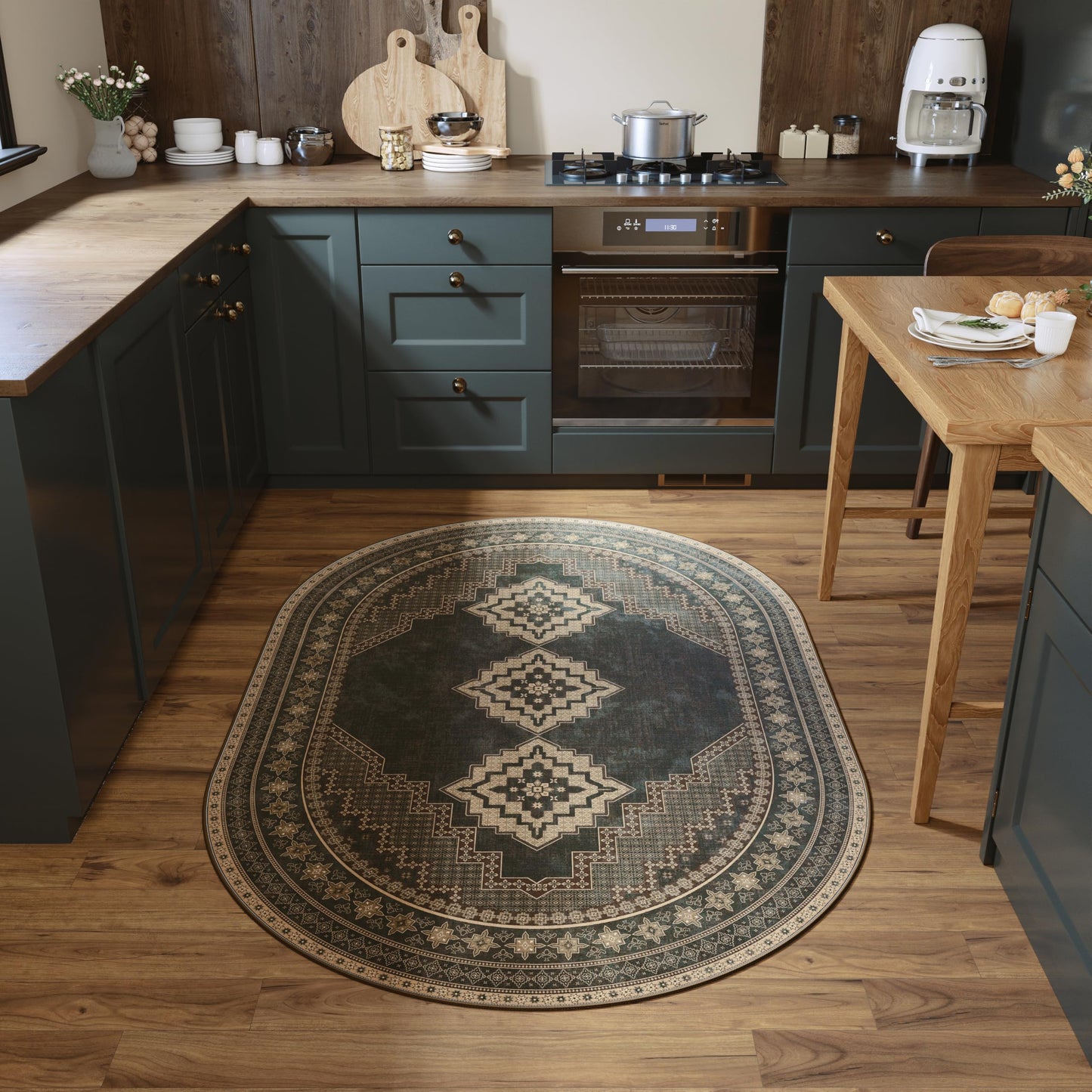 Clemile 4x6 Oval Rug - Washable Ultra-Thin Living Room Rug Non-Slip Vintage Carpets - Soft & Stain Resistant Rug for Kitchen Bedroom Living Room Forest Brown