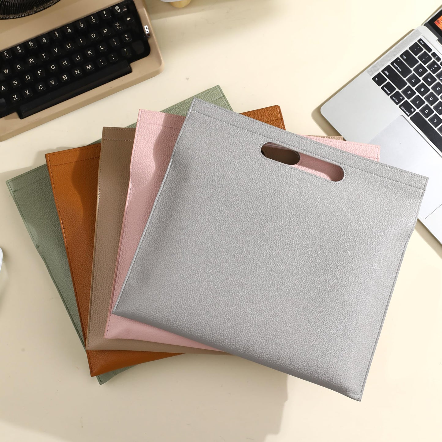 Premium PU Leather Waterproof File Folder & File Jackets & File Pockets Easy to Clean Document Organizer, Multi-Color Options, 13.34x12.56in, Ideal for Students & Professionals(Brown)