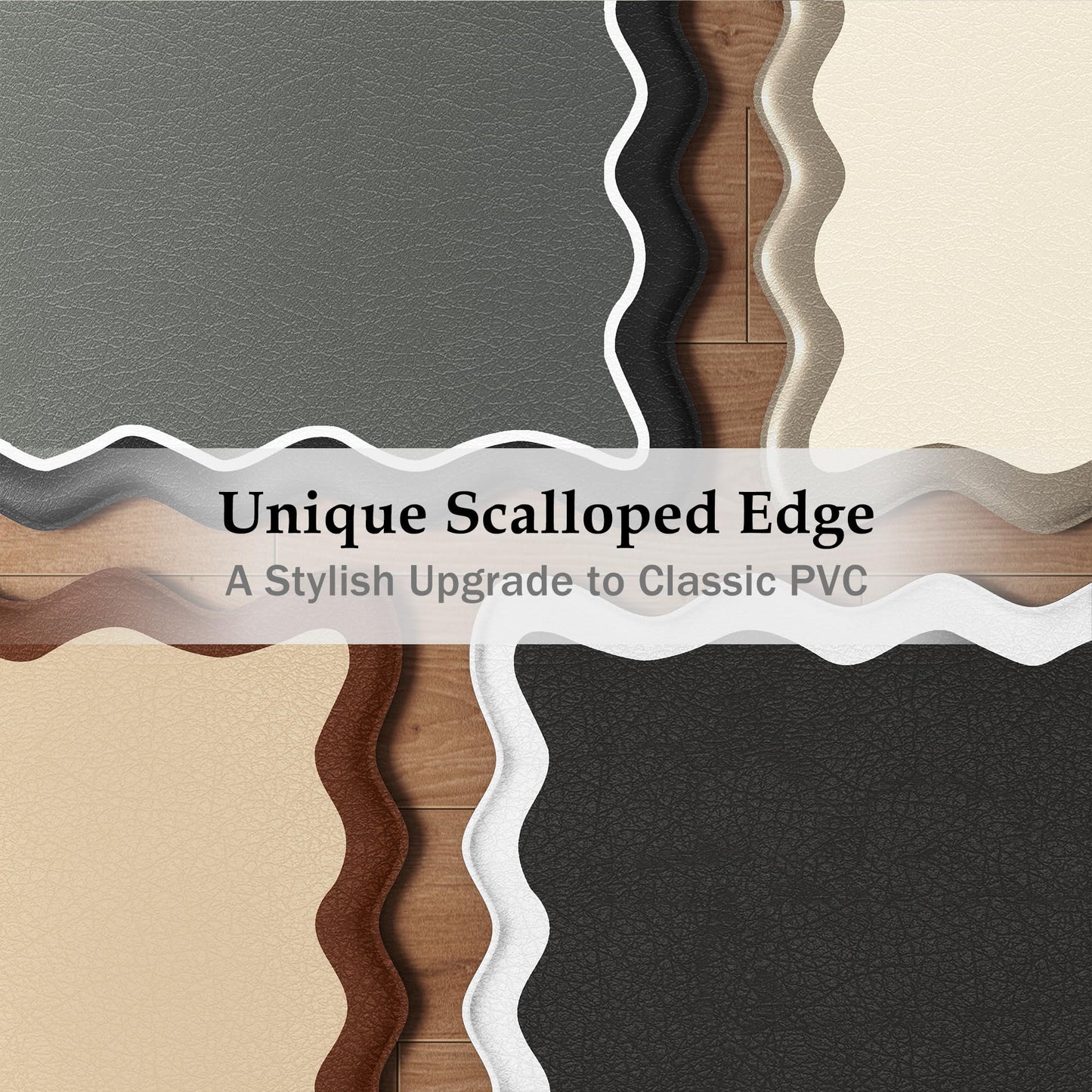Arenarug Scalloped Black White Kitchen Mats Rugs Sets of 2 Cushioned Anti Fatigue Floor Mat Waterproof Kitchen Rugs Non Slip Foam Comfort Standing Mat for Sink Laundry