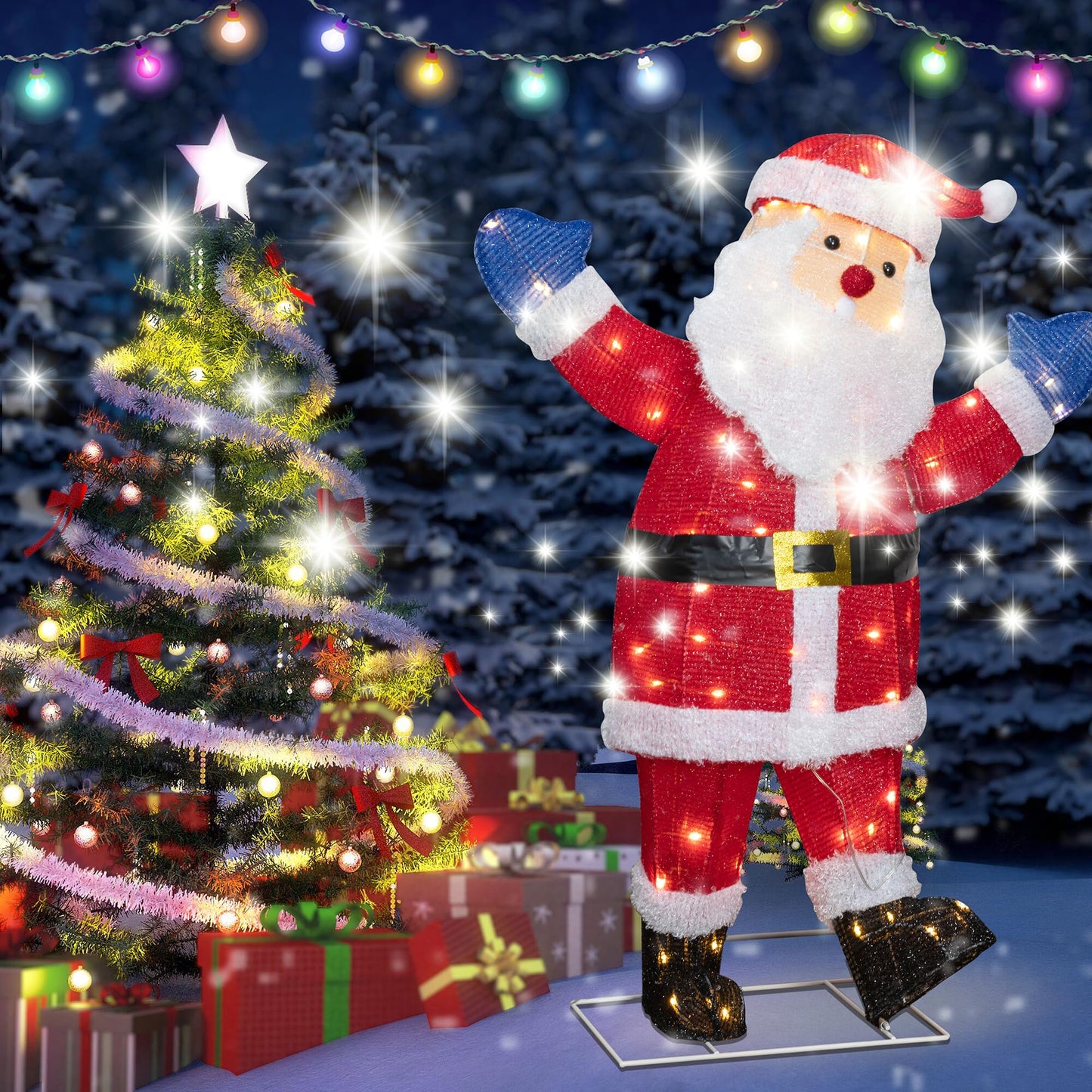 Shintenchi 3ft Lighted Christmas Santa Claus, Outdoor Pop-up Holiday Decoration with 80 LED Lights, 3D Pre-Lit Light-Up Decor for Yard, Garden, Lawn & Patio