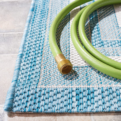 SAFAVIEH Washable Rug Outdoor Courtyard Collection - 2'7" x 5', Ivory & Aqua Blue, Non-Shedding & Easy Cleaning, Ideal for Patio, Backyard, Mudroom (CY8475-53612)