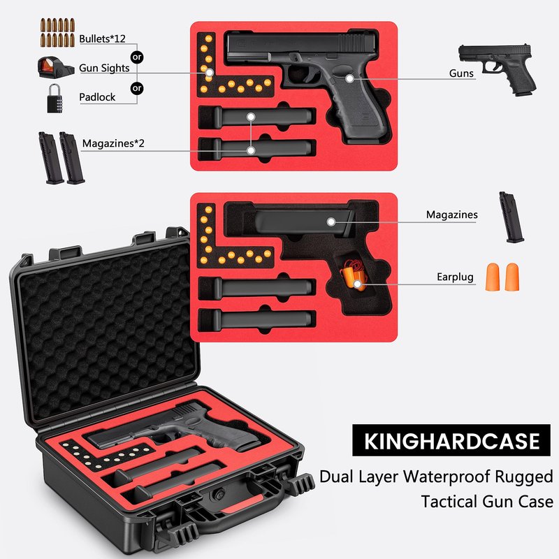 Kinghardcase Hard Gun Case Handguns for Glock Case Waterproof Pistol Case With Foam TSA Approved handgun case for GLOCK G17/G19/G43/G20/G21/G22/G23/G31/G32/G37/G38/G45 Pistol Accessories