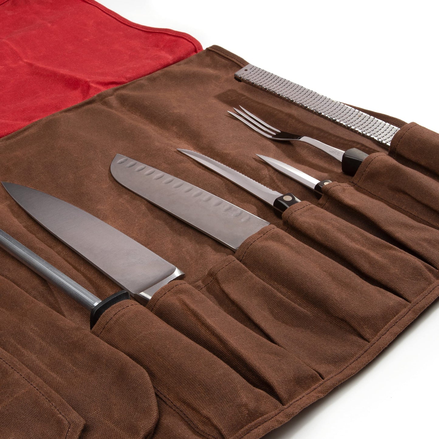 Dickies Chef Knife Roll Bag Portable Organizer and Cutlery Storage Roll, Waxed Canvas and Leather, Medium