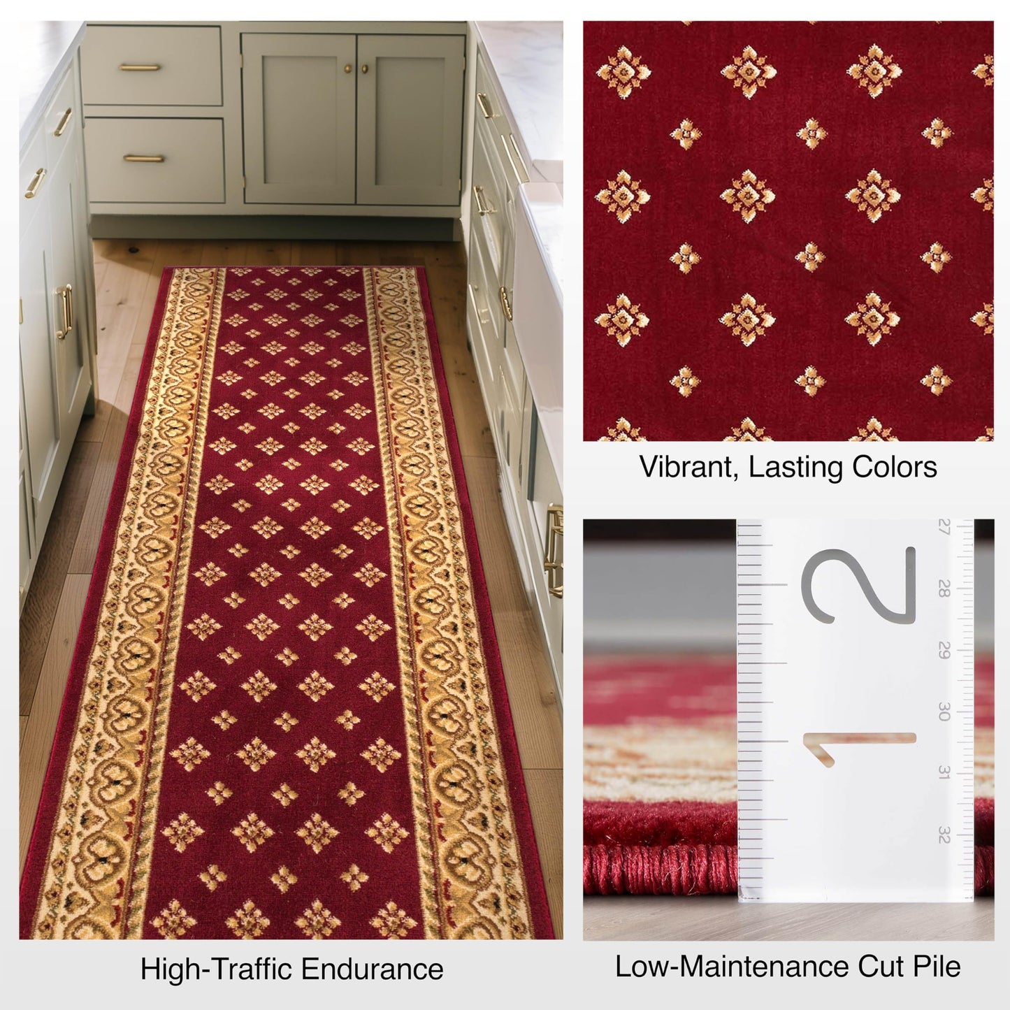 Well Woven Custom Size Hallway Stair Runner - Choose Your Custom Length - Noble Palace Red French European Traditional 27 Inch Wide x 11 Feet Long Runner (27" x 11') Floral Border Carpet