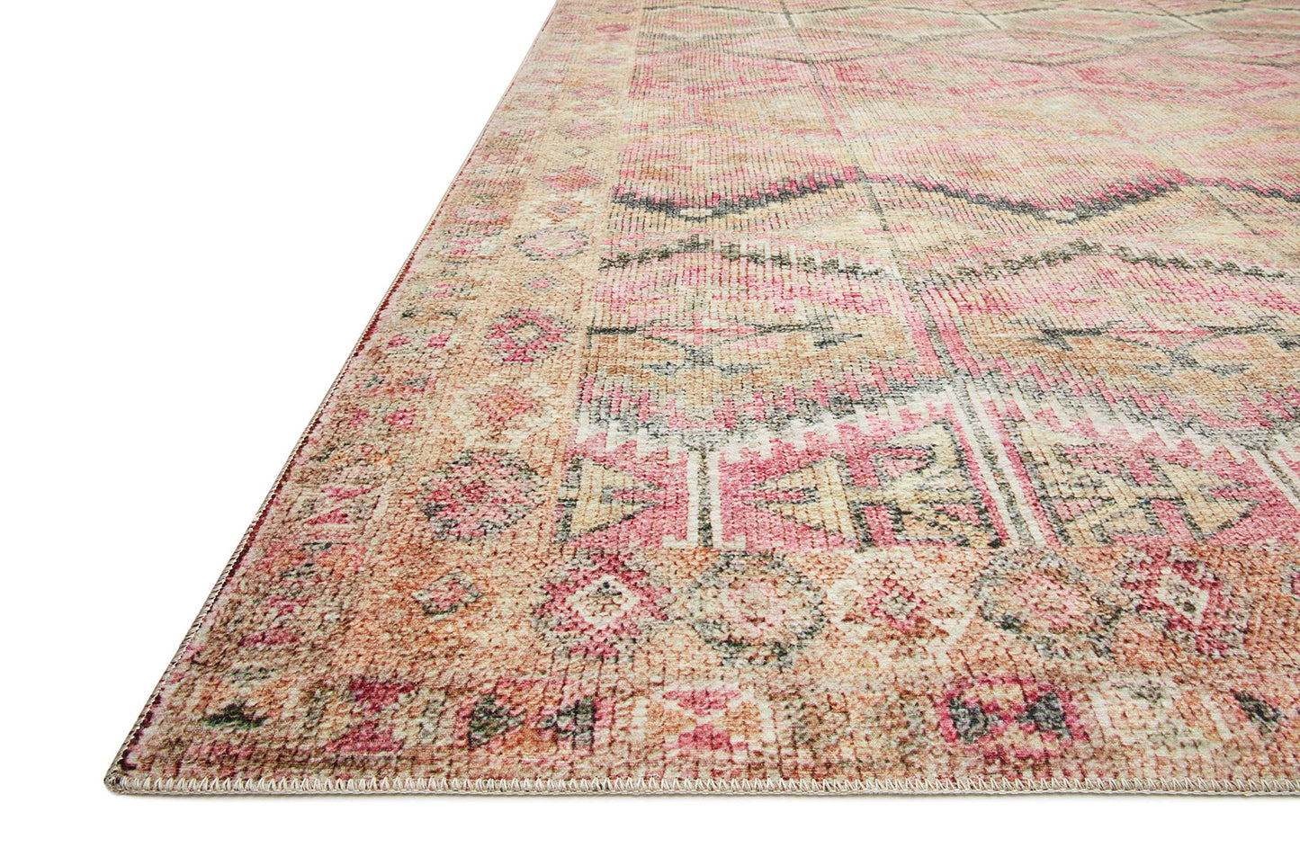 Loloi Layla Collection LAY-17 Pink/Lagoon 7'-6" x 9'-6" .13" Thick Area Rug, Soft, Durable, Vintage Inspired, Distressed, Low Pile, Non-Shedding, Easy Clean, Printed, Living Room Rug