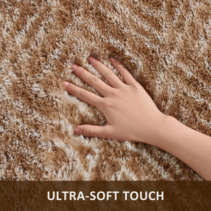 Ophanie Brown and White Diamond Striped Rugs for Living Room 5x7, Fluffy Shag Large Fuzzy Plush Soft Carpets, Shaggy Rugs for Bedroom, Carpet for Kids Boys Girls Dorm Nursery Home Decor Aesthetic