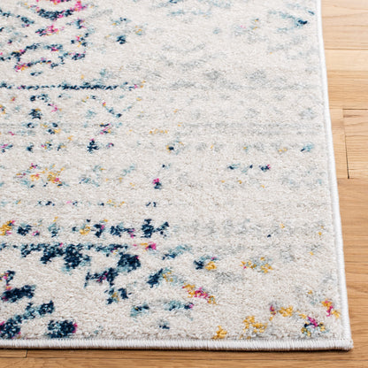 SAFAVIEH Tulum Collection Area Rug - 9' Square, Ivory & Blue, Moroccan Boho Tribal Design, Non-Shedding & Easy to Clean, Ideal for Living Room, Bedroom, Dining Space (TUL272C)