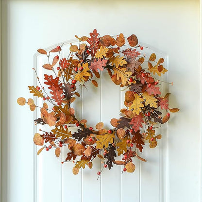 YNYLCHMX 18" Fall Wreaths for Front Door, Artificial Autumn Wreath, Fall Door Wreath with Eucalyptus Leaves and Berries for Home Porch Window Wall Farmhouse Decor, Indoor Outdoor, Holiday Decor
