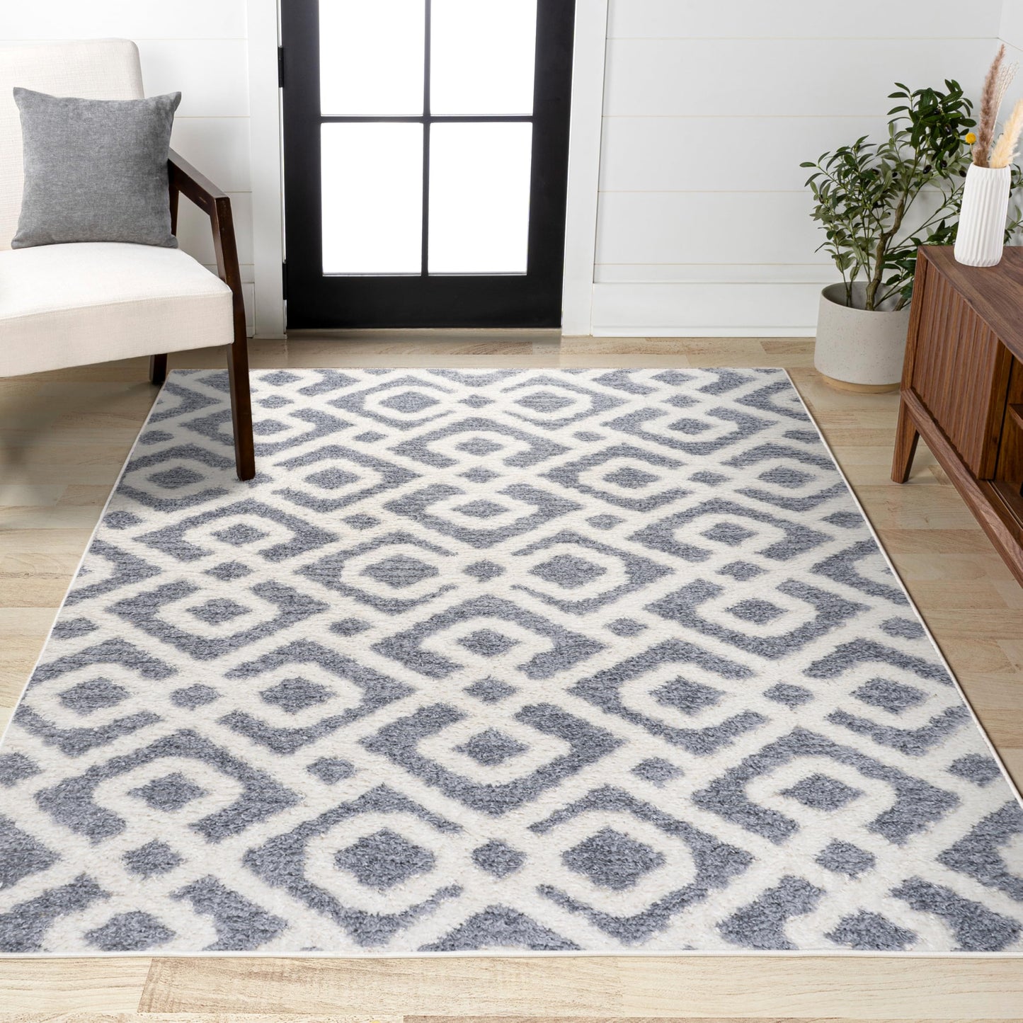 JONATHAN Y Trellis High-Low Cream/Gray Indoor Area Rug 4X6 ft, Astrid Retro for Living Room, Bedroom, Kitchen, Office, Easy-Cleaning, High Traffic, Pet-Friendly, Non-Shedding SNT103B-4