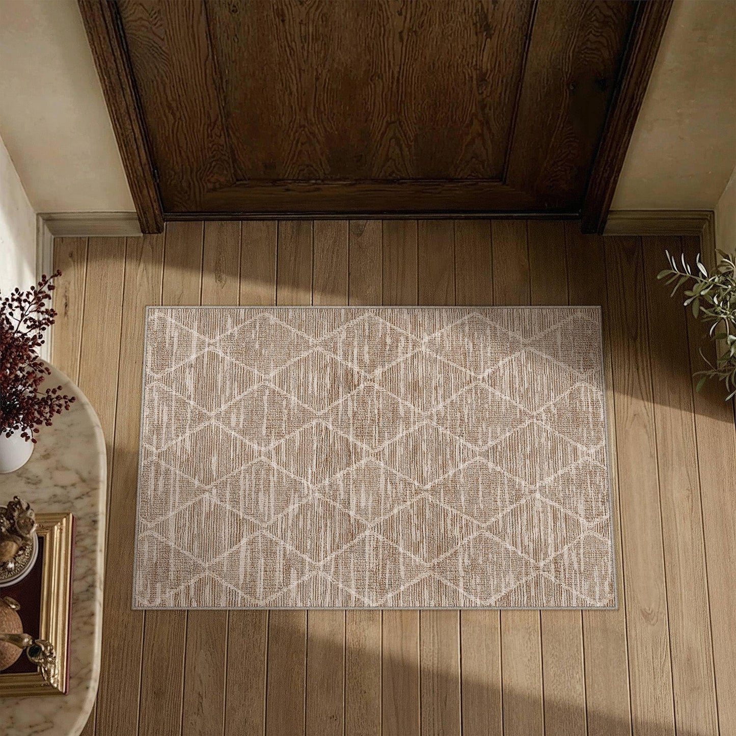HUGEAR 2x3 Area Rugs Brown Washable Entryway Rug Neutral Modern Geometric Carpet Non-Shedding Non-Slip Low Pile Living Room Bedroom Kitchen Indoor Home Decor