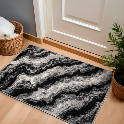 Rugshop Modern Contrast Indoor Area Rug for Entryway,Kitchen,Doormat Low Pile Rug with Jute Backing 2' x 3' Black