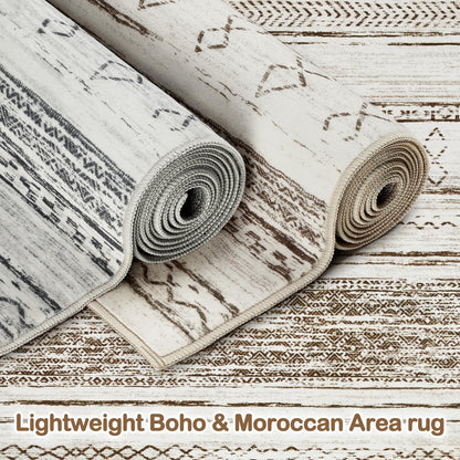 Tortania Area Rug Living Room Rugs - 8x10 Washable Large Soft Neutral Boho Moroccan Bohemian Farmhouse Rug Indoor Floor Carpet for Bedroom Under Dining Table Home Office Decor - Cream Brown