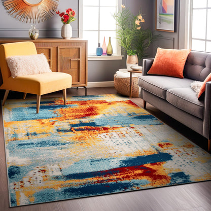 Rugshop Sky Collection Abstract Area Rug, Fade-Resistant Carpet for Open Living Areas or Bedroom,Living Room,Dining Room 7'10" x 10'