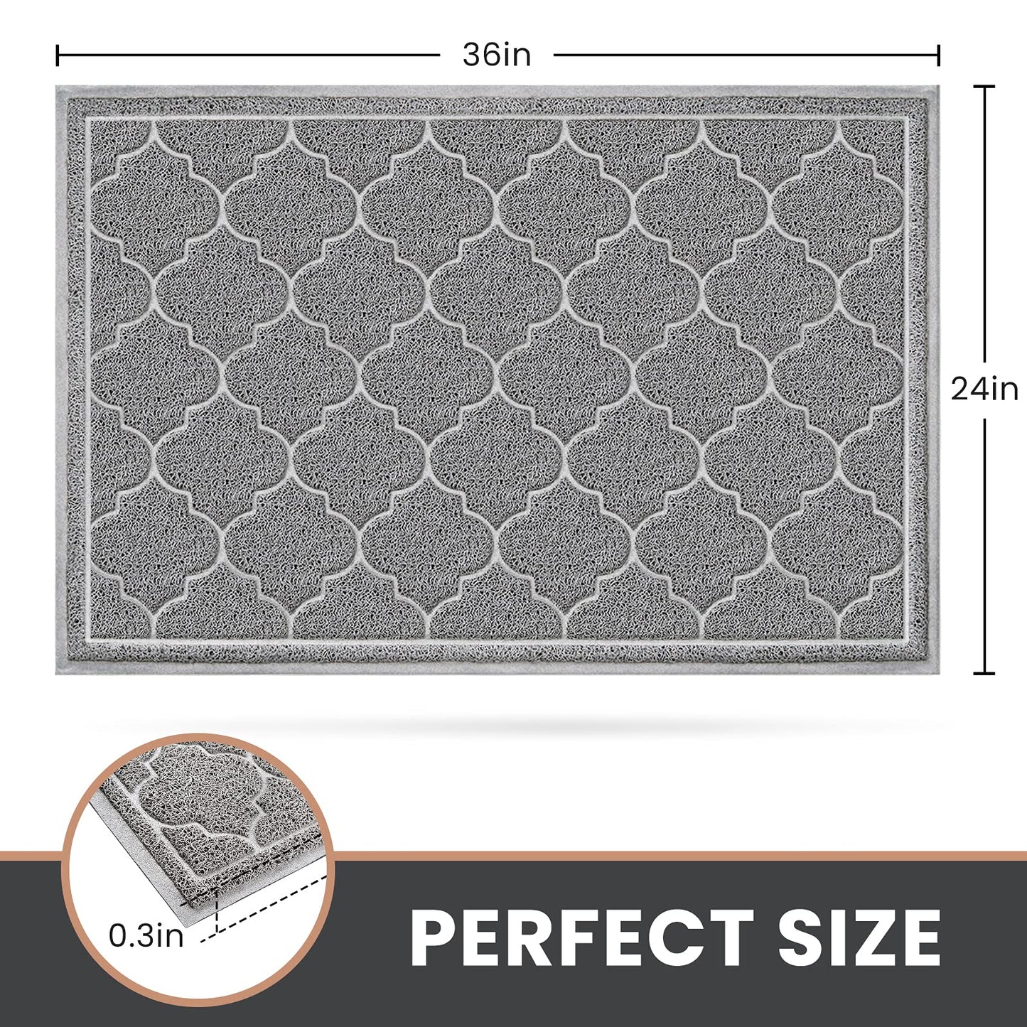 LuxStep Door Mat Large 24x36 Inch Indoor Outdoor Doormat, Non-Slip Low-Profile Design Floor Mat,Front Door Welcome Mat for Entryway,Patio,Garage, Light Grey