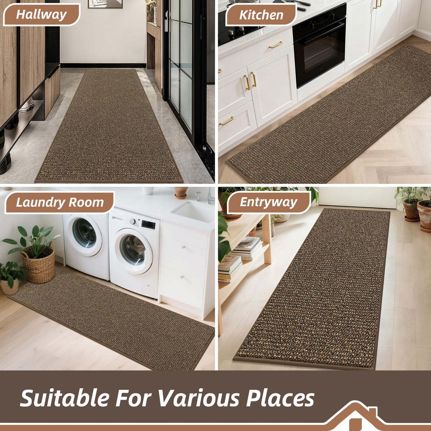 BEQHAUSE Hallway Runner Rugs 2.6x8, Hallway Rug Non-Slip Washable(Rolled-Up NO Creases), Runner Rug Absorbent Stain Resistant Hall Rug Carpet Runner, Entryway Rugs Floor Mat Laundry Room Rugs, Brown