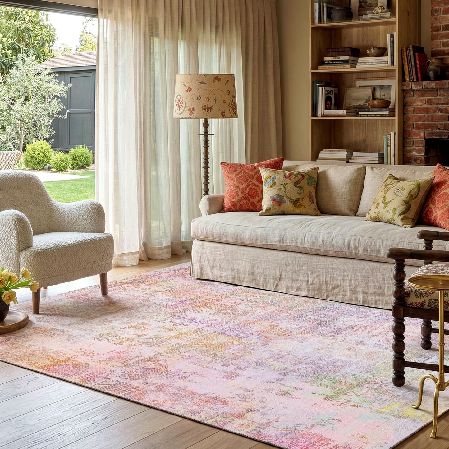 Kokia Abstract 9x12 Area Rugs Living Room Washable Low Pile Non-Slip Indoor Decor Pink Orange Carpet Foldable Stain Resistant Ombre Rugs Bedroom Dining Room, Oslo Liora