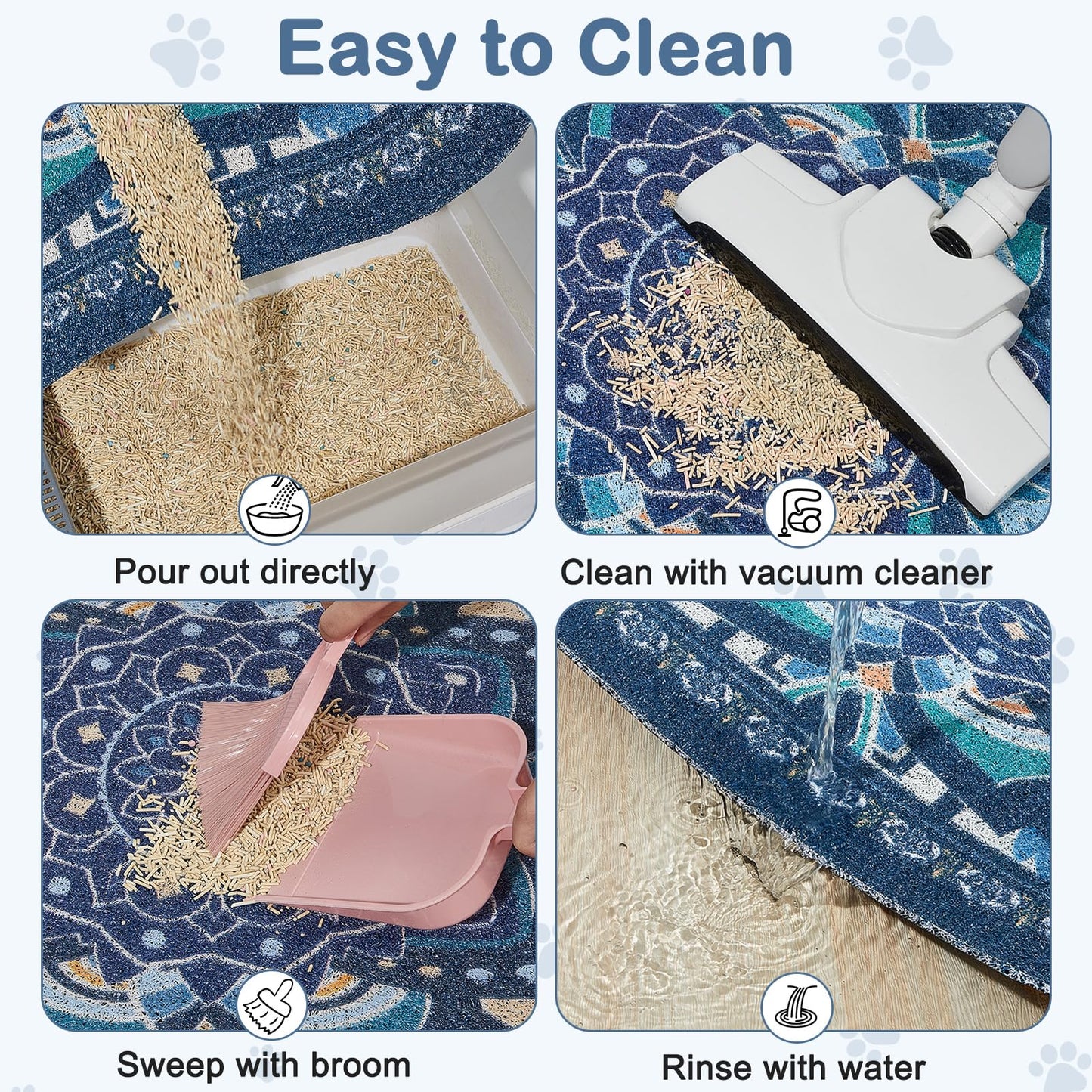 Glittme 33"x22" Cat Litter Mat with Mesh Design - Non-Slip & Waterproof Litter Trapping Pad for Litter Box Protects Floors from Stains Soft Texture for Pets,Navy